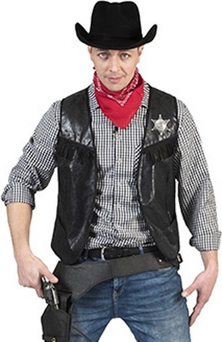 Cowboy & Cowgirl Kostuum | Cowboy Knallen Maar Vest Zwart Man | Maat 52-54 | Carnaval kostuum | Verkleedkleding